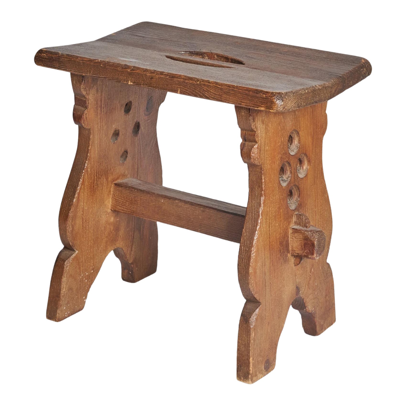 Swedish Designer, Stool, Solid Stained Pine, Sweden, 1940s