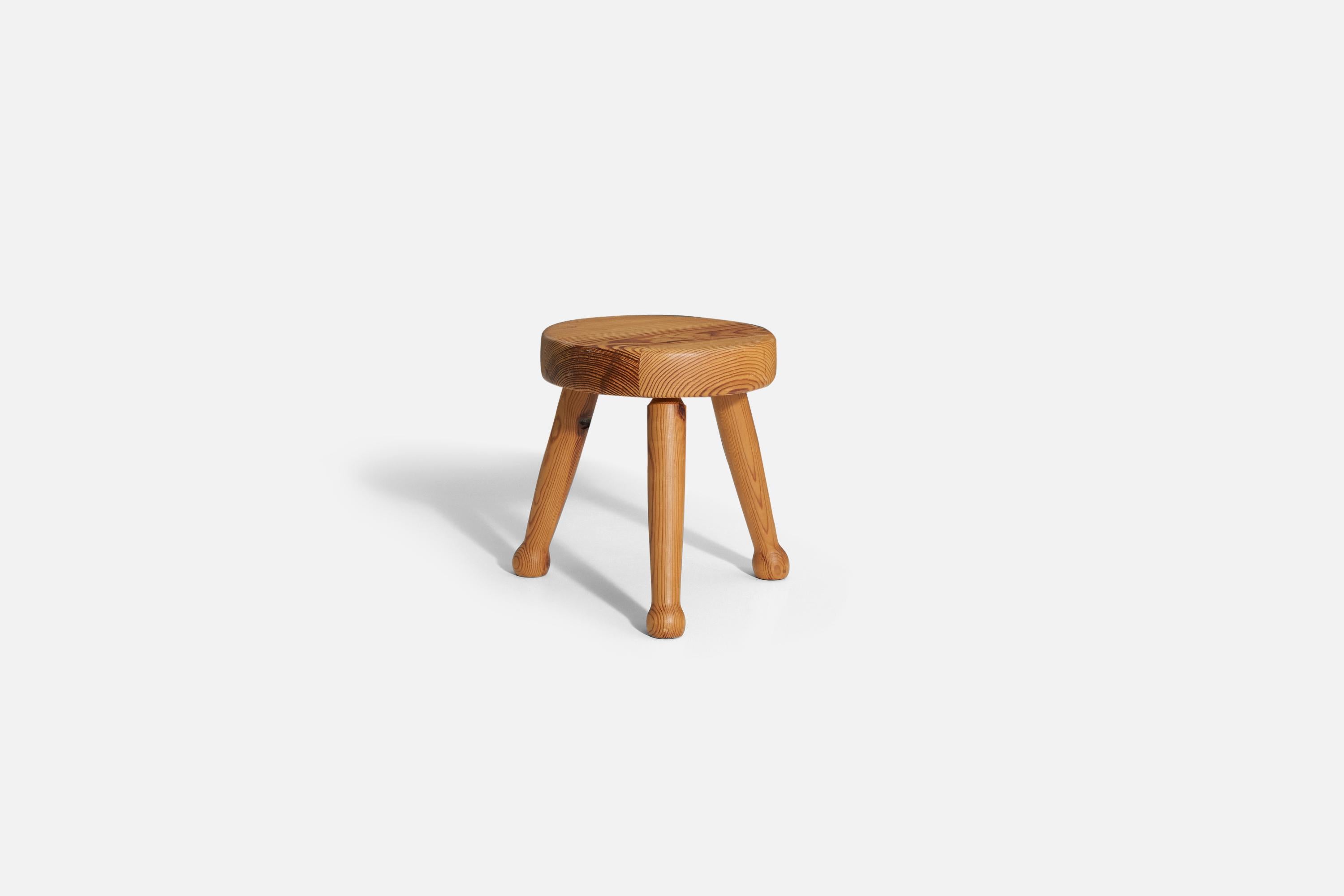 A solid pine stool, produced by a Swedish designer, Sweden, c. 1970s.