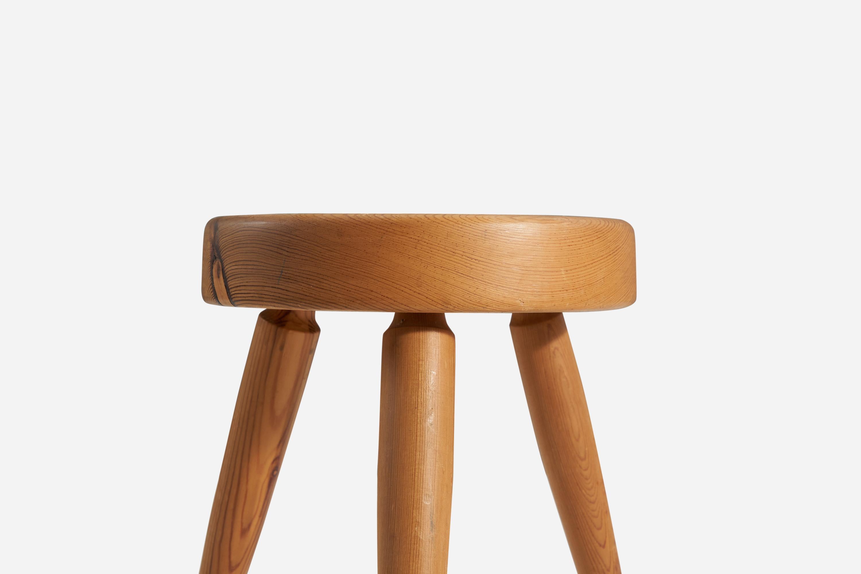 Swedish Designer, Stool, Solid Turned Pine, 1970s For Sale 1