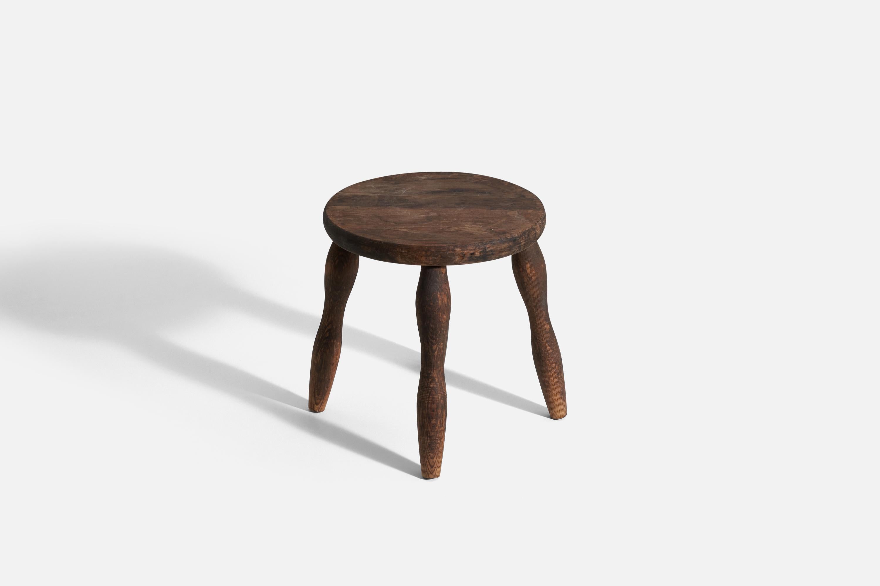 Swedish Designer, Stool, Stained Pine, Sweden, 1940s In Good Condition For Sale In High Point, NC