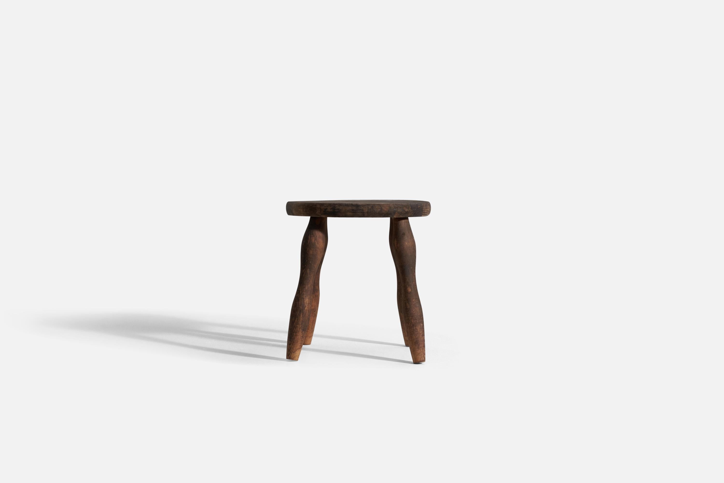 Mid-20th Century Swedish Designer, Stool, Stained Pine, Sweden, 1940s For Sale