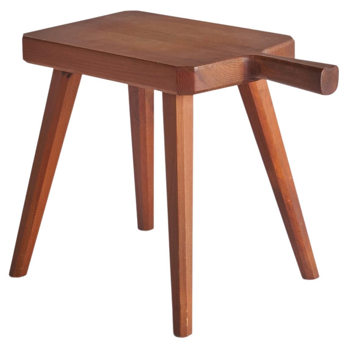 Swedish Designer, Stool, Stained Solid Pine, Sweden, 1970s