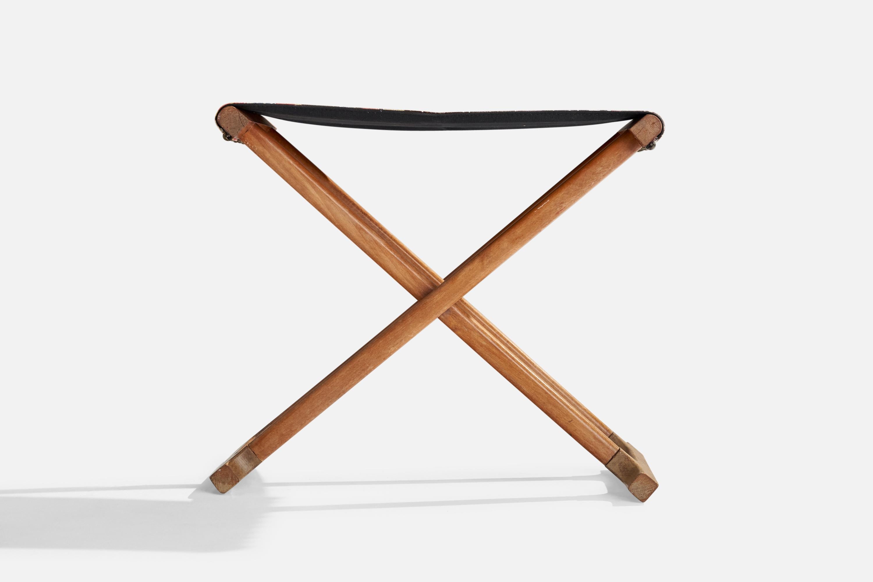Designer suédois, tabouret, teck, tissu, Suède, années 1950 Bon état - En vente à High Point, NC