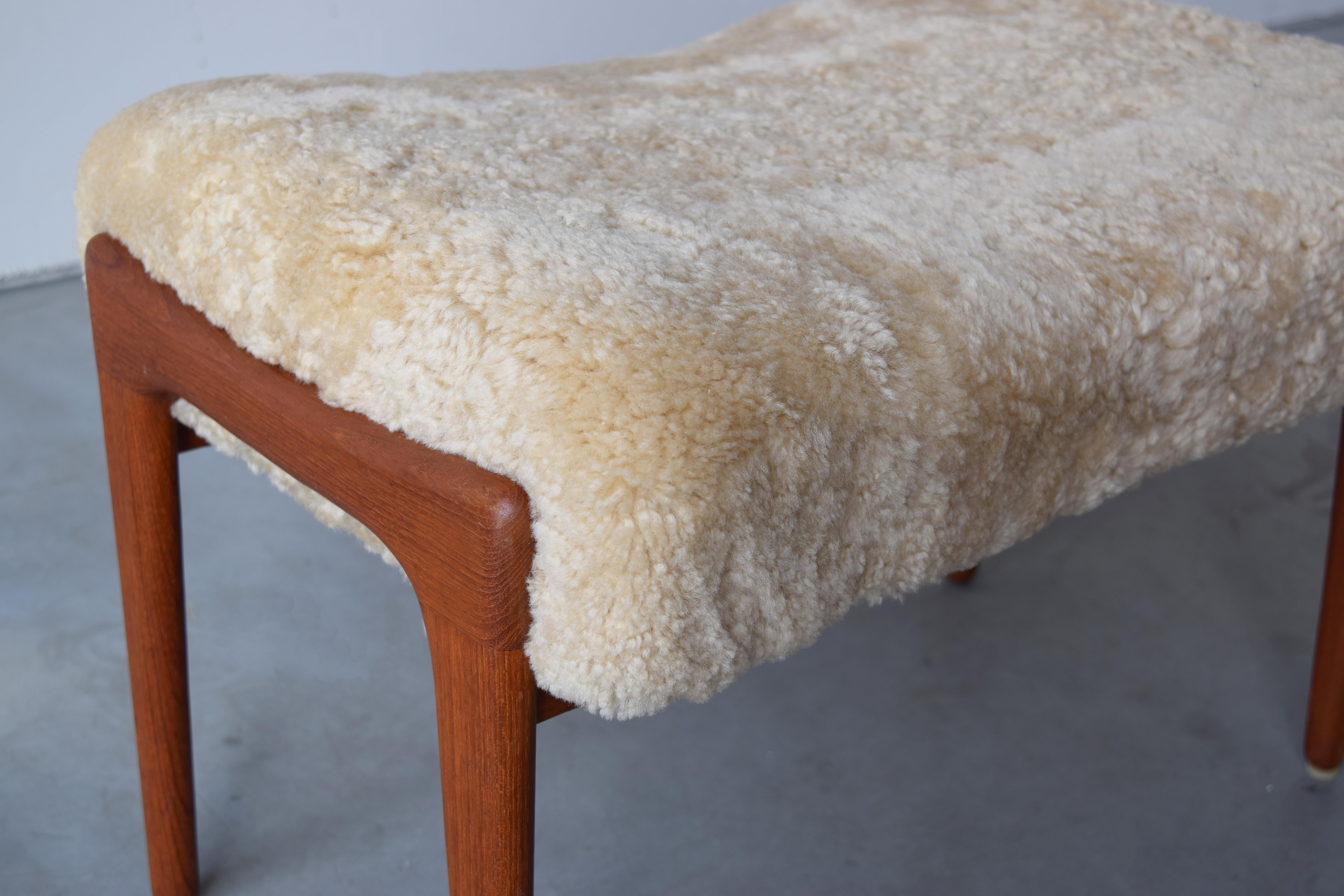 Swedish Designer, Stool, Teak, Sheepskin, Sweden, 1950s 1