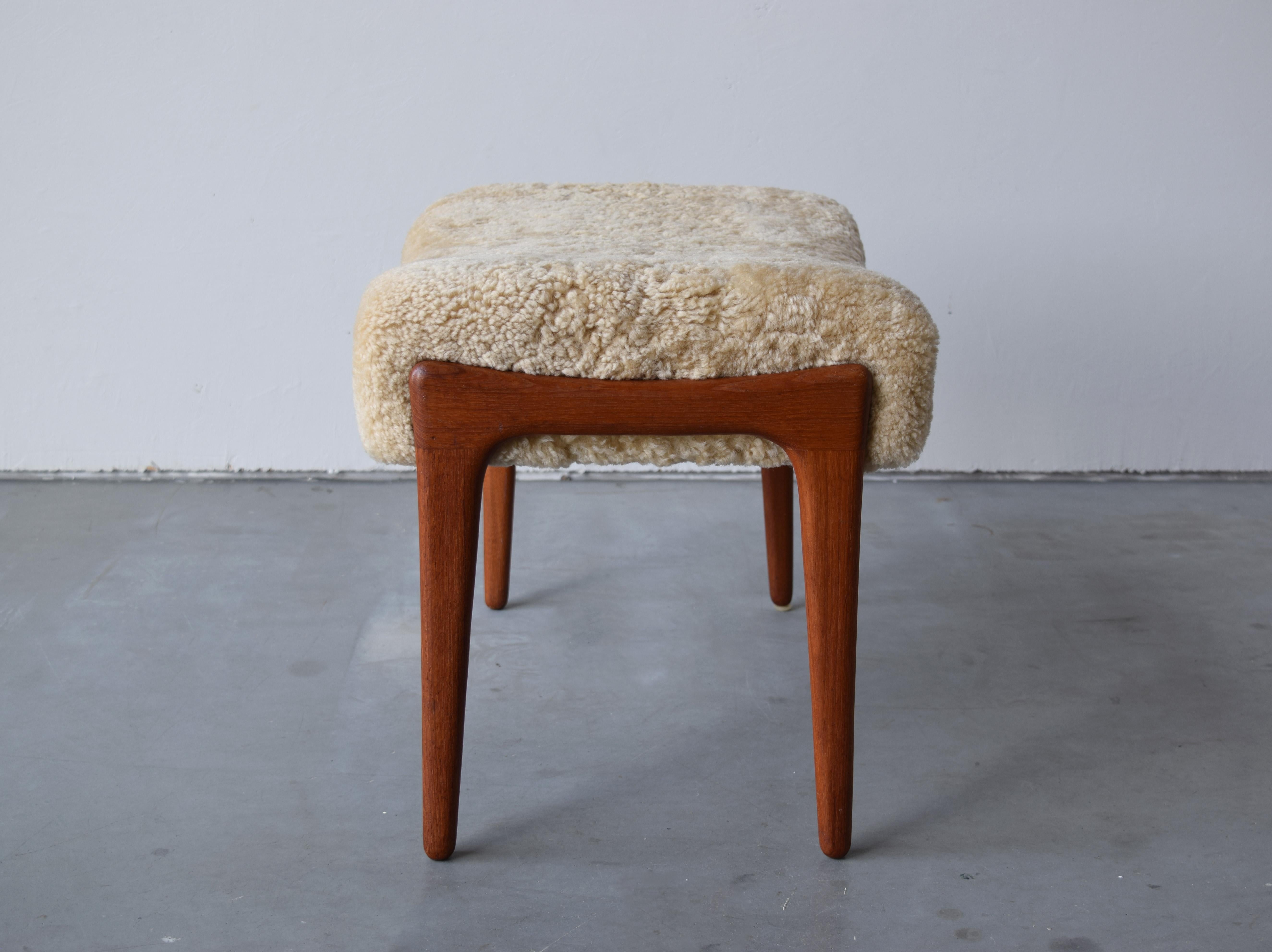 Swedish Designer, Stool, Teak, Sheepskin, Sweden, 1950s 2