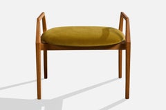 Swedish Designer, Stool, Teak, Velvet, Sweden, 1950s