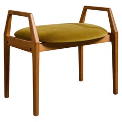 Swedish Designer, Stool, Teak, Velvet, Sweden, 1950s