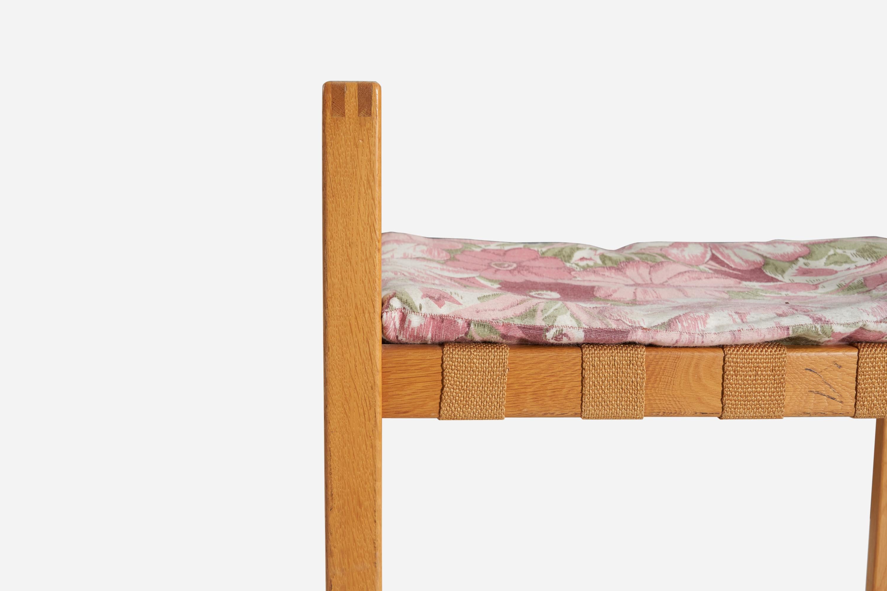 Mid-20th Century Swedish Designer, Stool, Wood, Fabric, Webbing, Sweden, C. 1960s For Sale