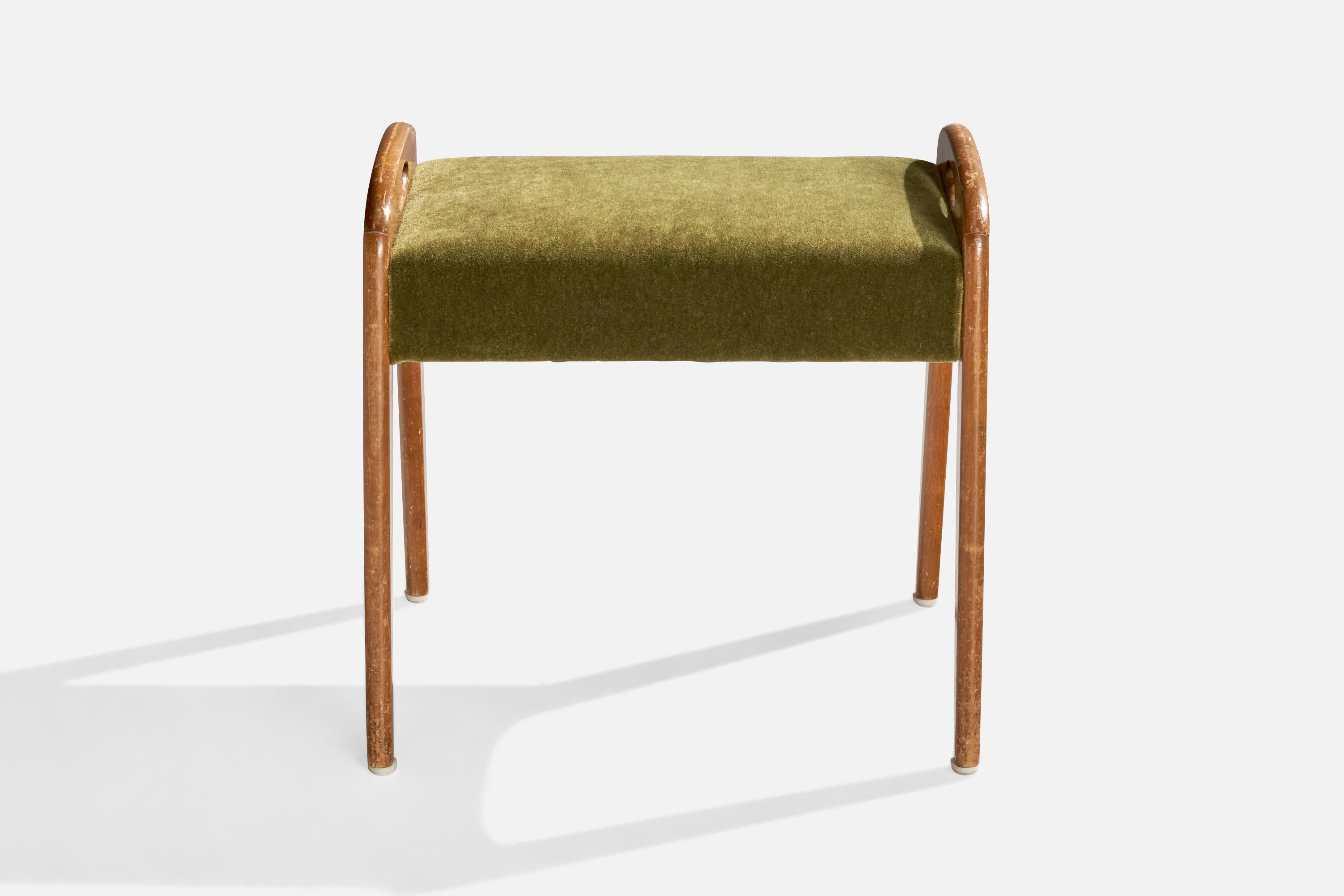 Scandinave moderne Tabouret suédois, bois, mohair, Suède, années 1940 en vente