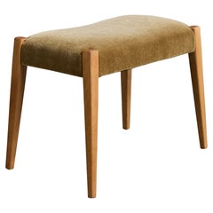 Swedish Designer, Stool, Wood, Mohair, Sweden, 1950s