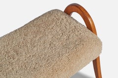 Swedish Designer, Stool, Wood, Shearling, Sweden, 1940s