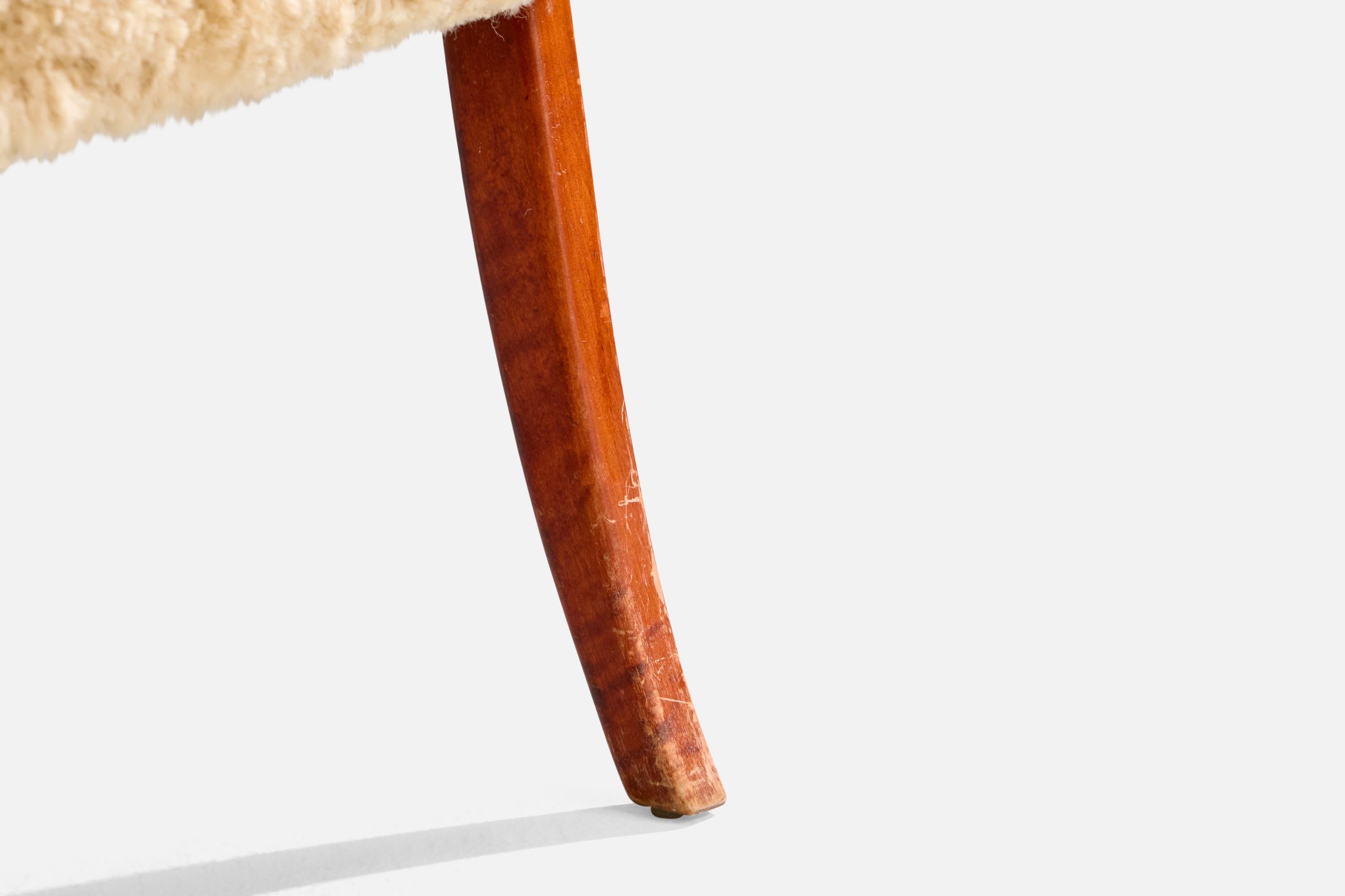 Swedish Designer, Stool, Wood, Shearling, Sweden, 1940s For Sale 2