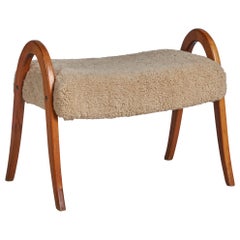 Swedish Designer, Stool, Wood, Shearling, Sweden, 1940s