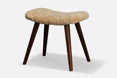 Swedish Designer, Stool, Wood, Shearling, Sweden, 1950s