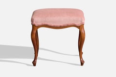 Schwedischer Designer, Hocker, Holz, Samt, Schweden, 1940er Jahre