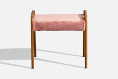 Swedish Designer, Stool, Wood, Velvet, Sweden, 1950s