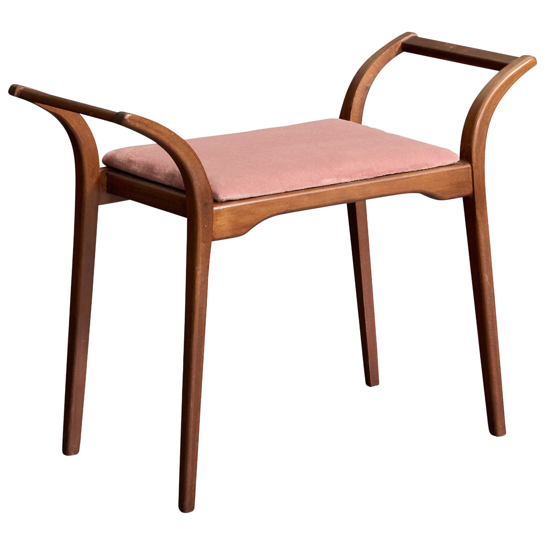 Swedish Designer, Stool, Wood, Velvet, Sweden, 1950s For Sale