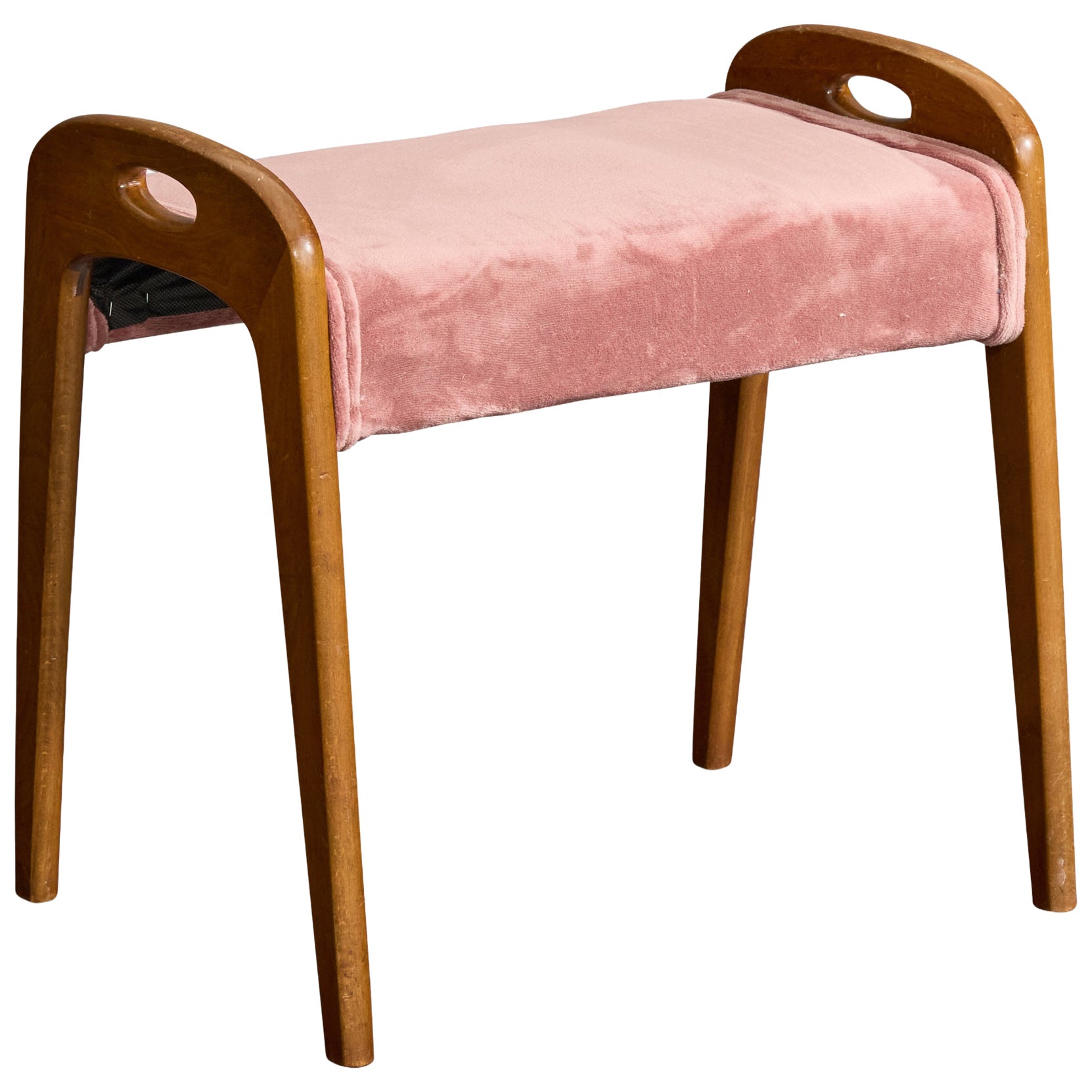 Swedish Designer, Stool, Wood, Velvet, Sweden, 1950s