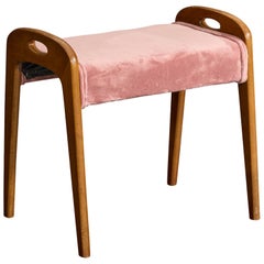 Swedish Designer, Stool, Wood, Velvet, Sweden, 1950s