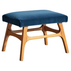 Vintage Swedish Designer, Stool, Wood, Velvet, Sweden, 1950s