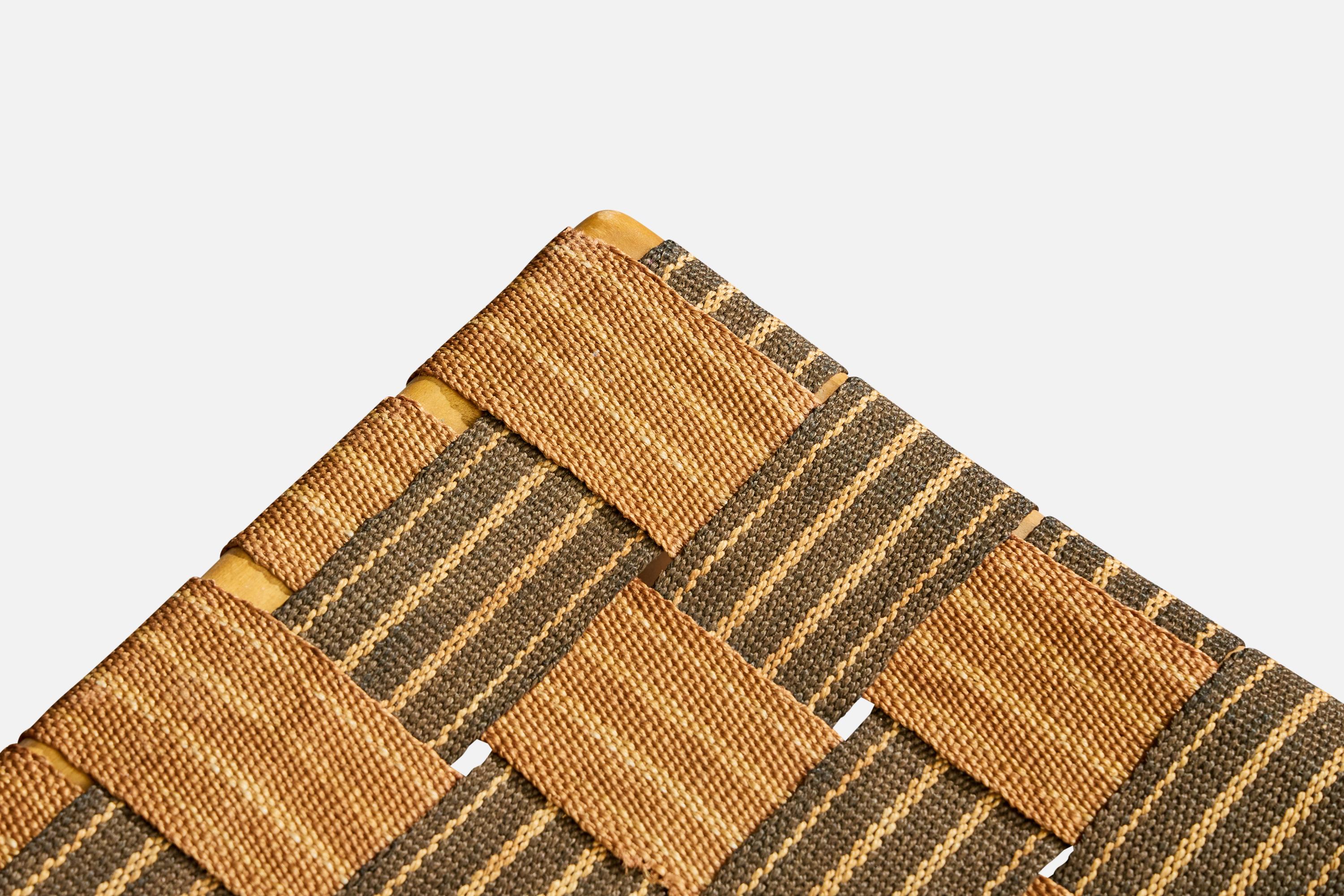 Schwedischer Designer, Hocker, Holz, Gurtband, Schweden, 1940er Jahre im Angebot 1