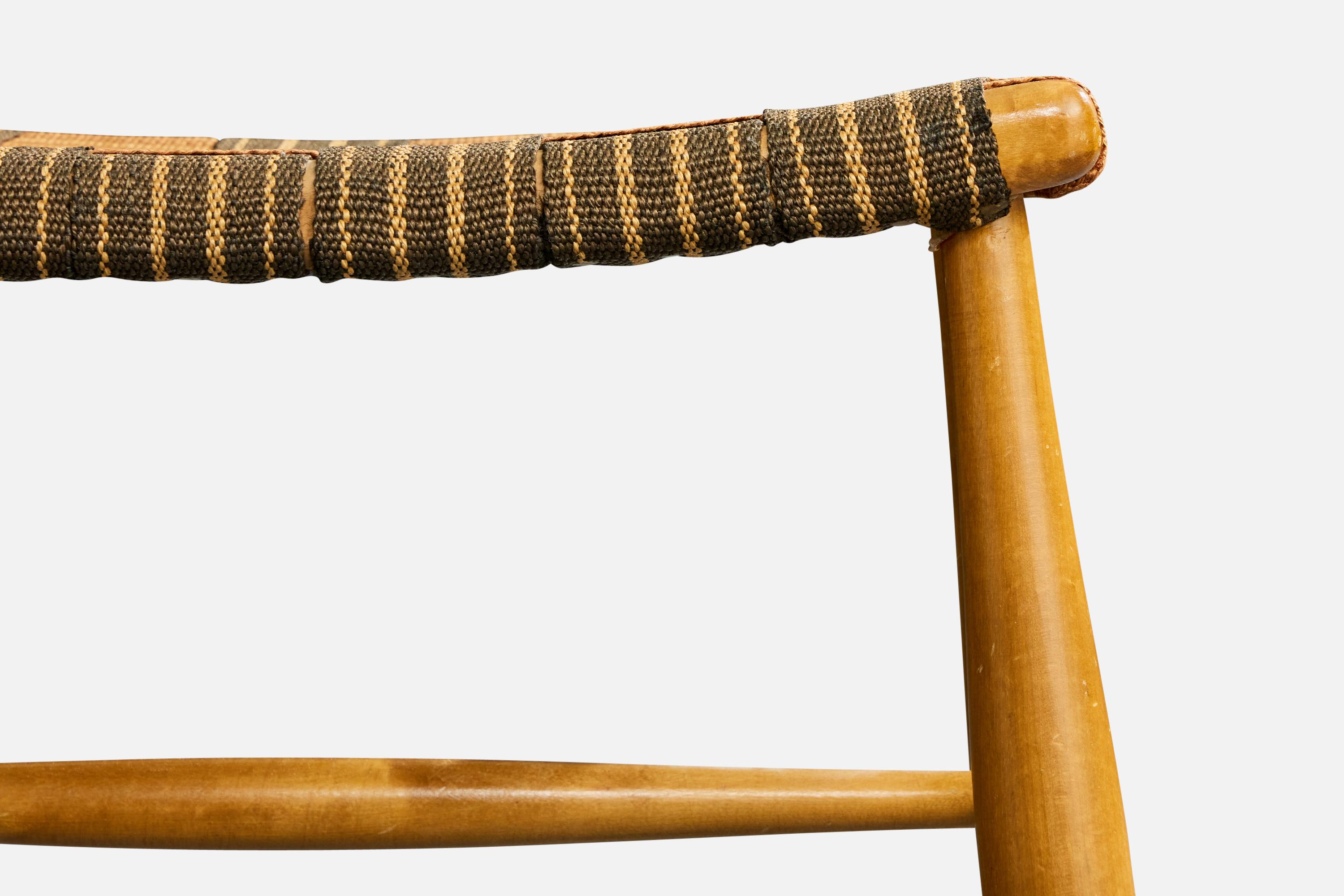 Schwedischer Designer, Hocker, Holz, Gurtband, Schweden, 1940er Jahre im Angebot 3