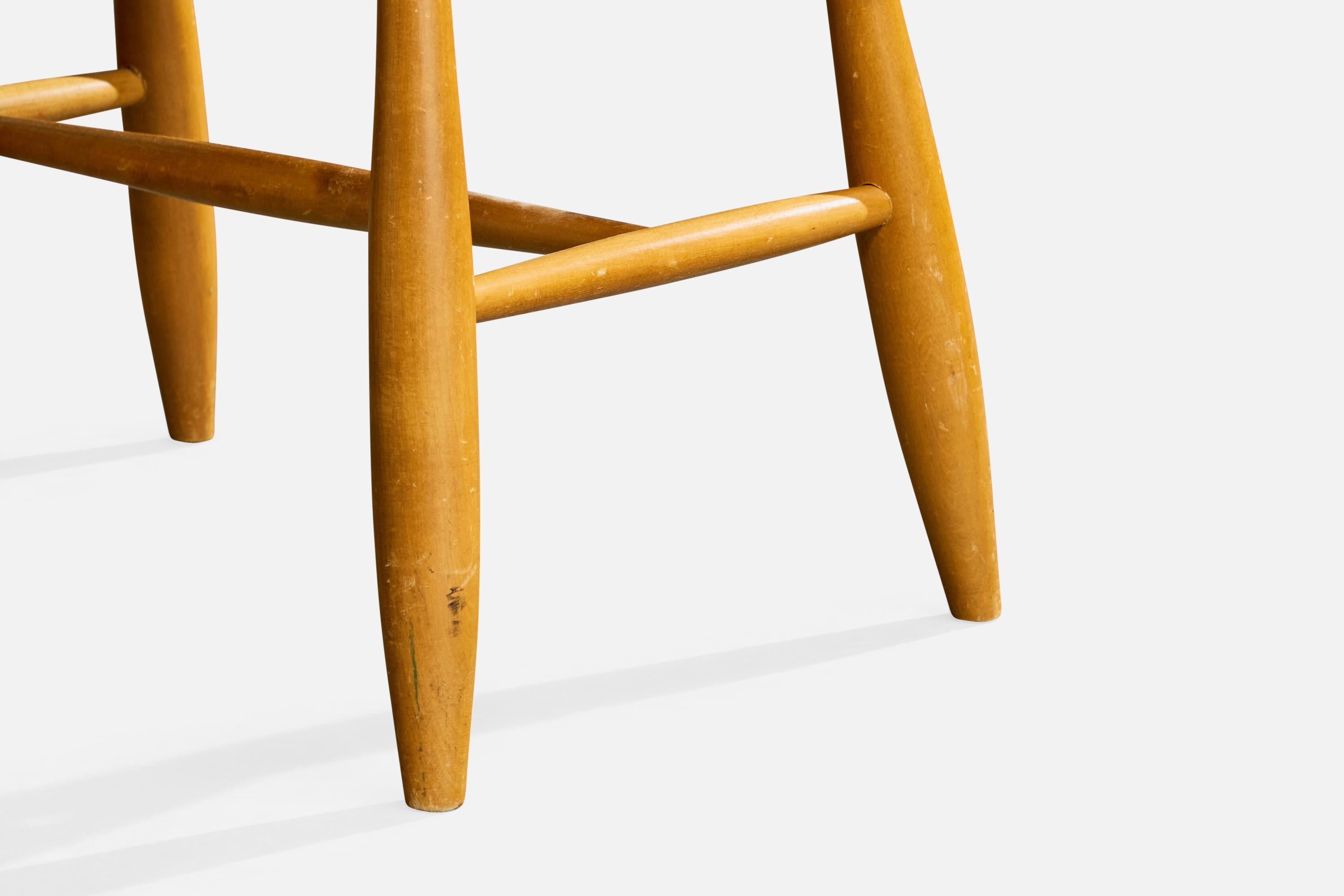 Schwedischer Designer, Hocker, Holz, Gurtband, Schweden, 1940er Jahre im Angebot 4