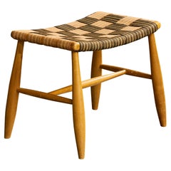 Swedish Designer, Stool, Wood, Webbing, Sweden, 1940s