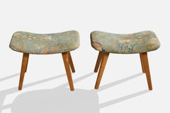 Swedish Designer, Stools, Fabric, Birch, Sweden, 1950s