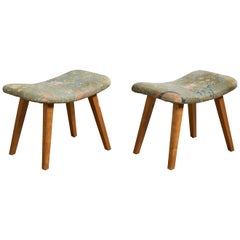 Swedish Designer, Stools, Fabric, Birch, Sweden, 1950s