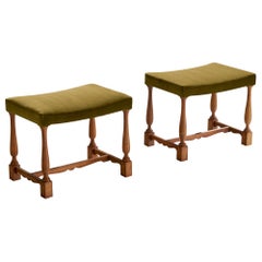 Swedish Designer, Stools, Oak, Velvet, Sweden, 1930s