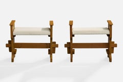 Swedish Designer, Stools, Pine, Fabric, Sweden, 1970s