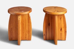 Swedish Designer, Stools, Pine, Sweden, 1970s
