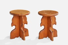 Swedish Designer, Stools, Pine, Sweden, 1970s