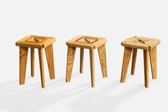 Swedish Designer, Stools, Pine, Sweden, 1970s