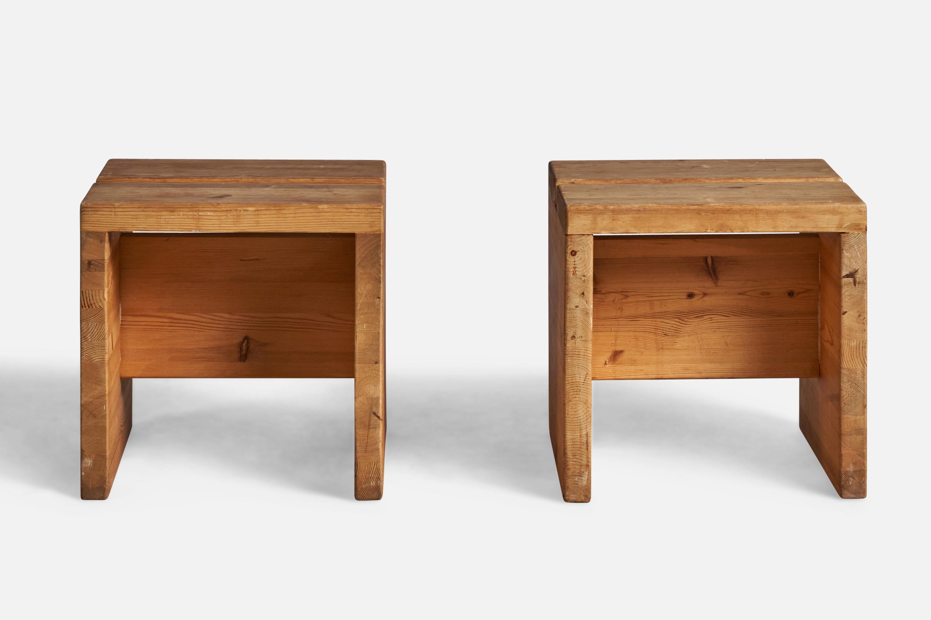 Minimalist Swedish Designer, Stools, Pine, Sweden, 1970s For Sale