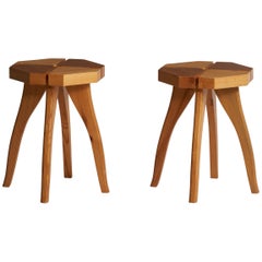 Schwedische Designerin, Hocker, Kiefernholz, Schweden, 1970er Jahre