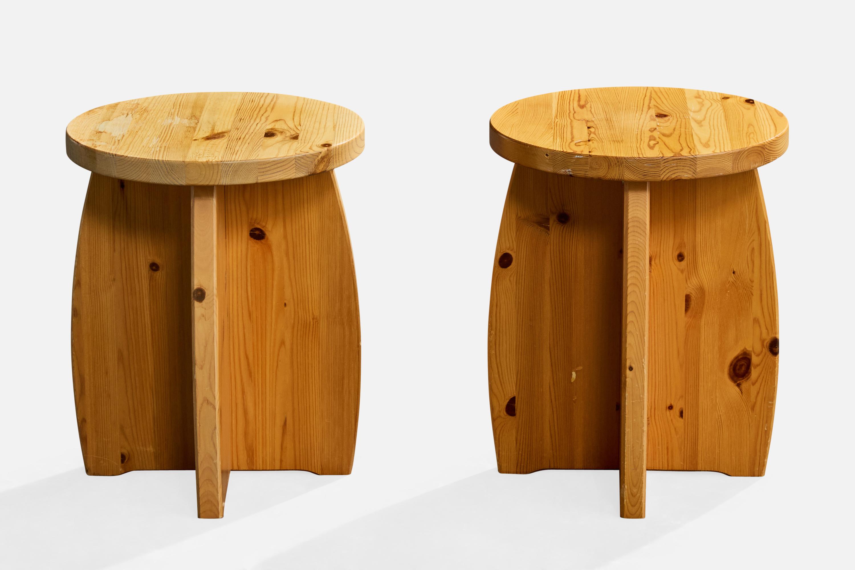 Mid-Century Modern Swedish Designer, Stools, Pine, Sweden, 1980s For Sale