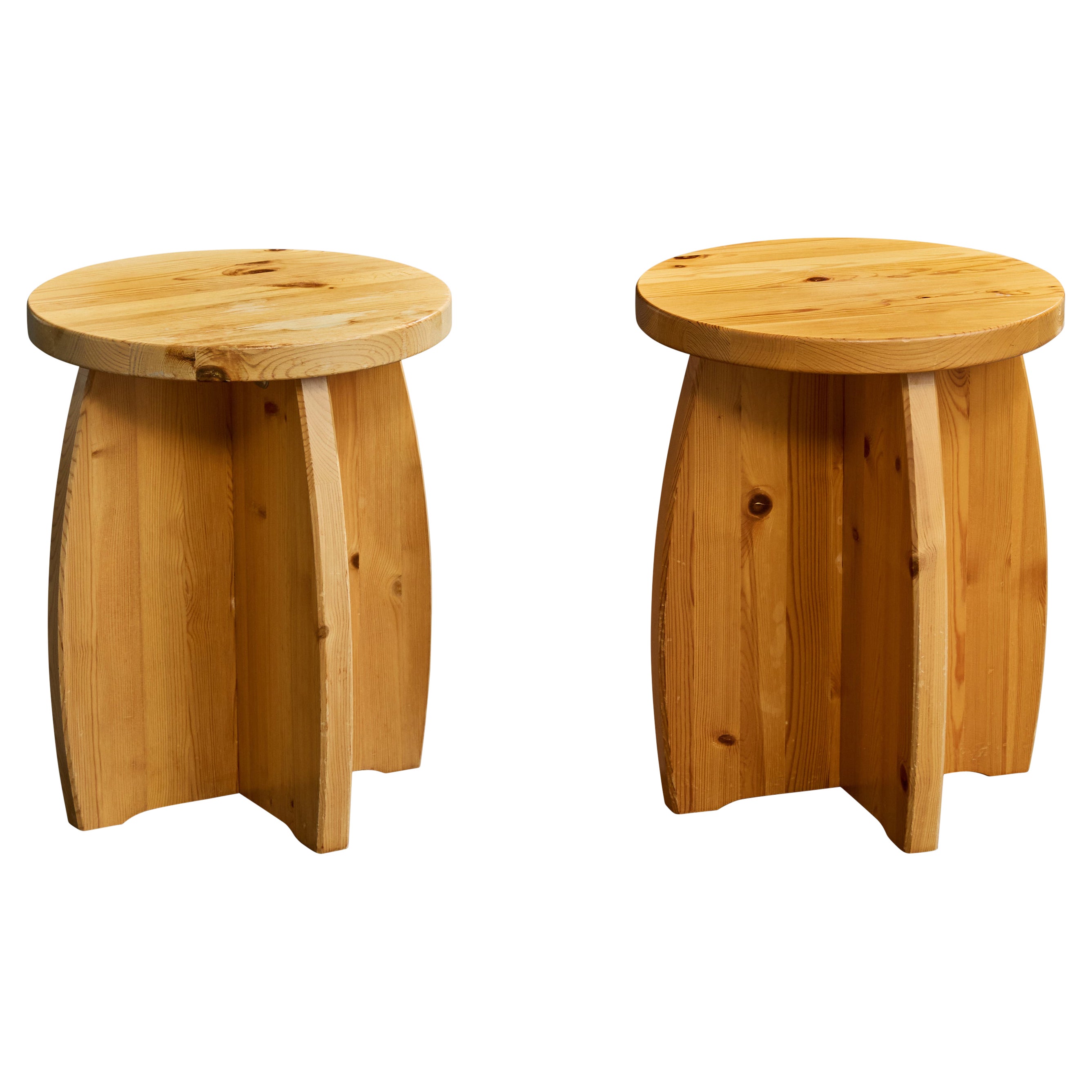 Schwedische Designerin, Hocker, Kiefernholz, Schweden, 1980er Jahre