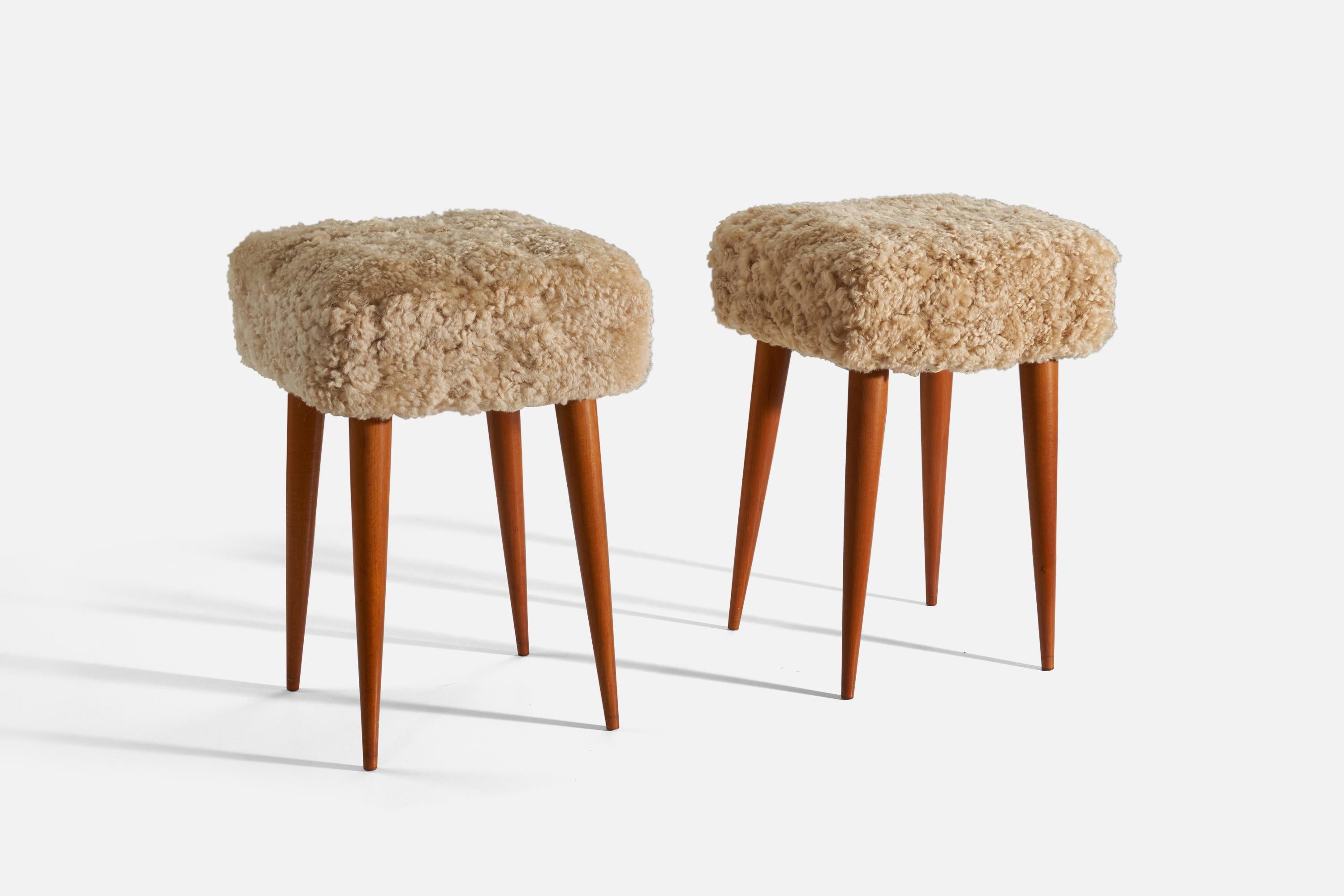 A teak and shearling stool produced by a Swedish designer, Sweden, 1950s.