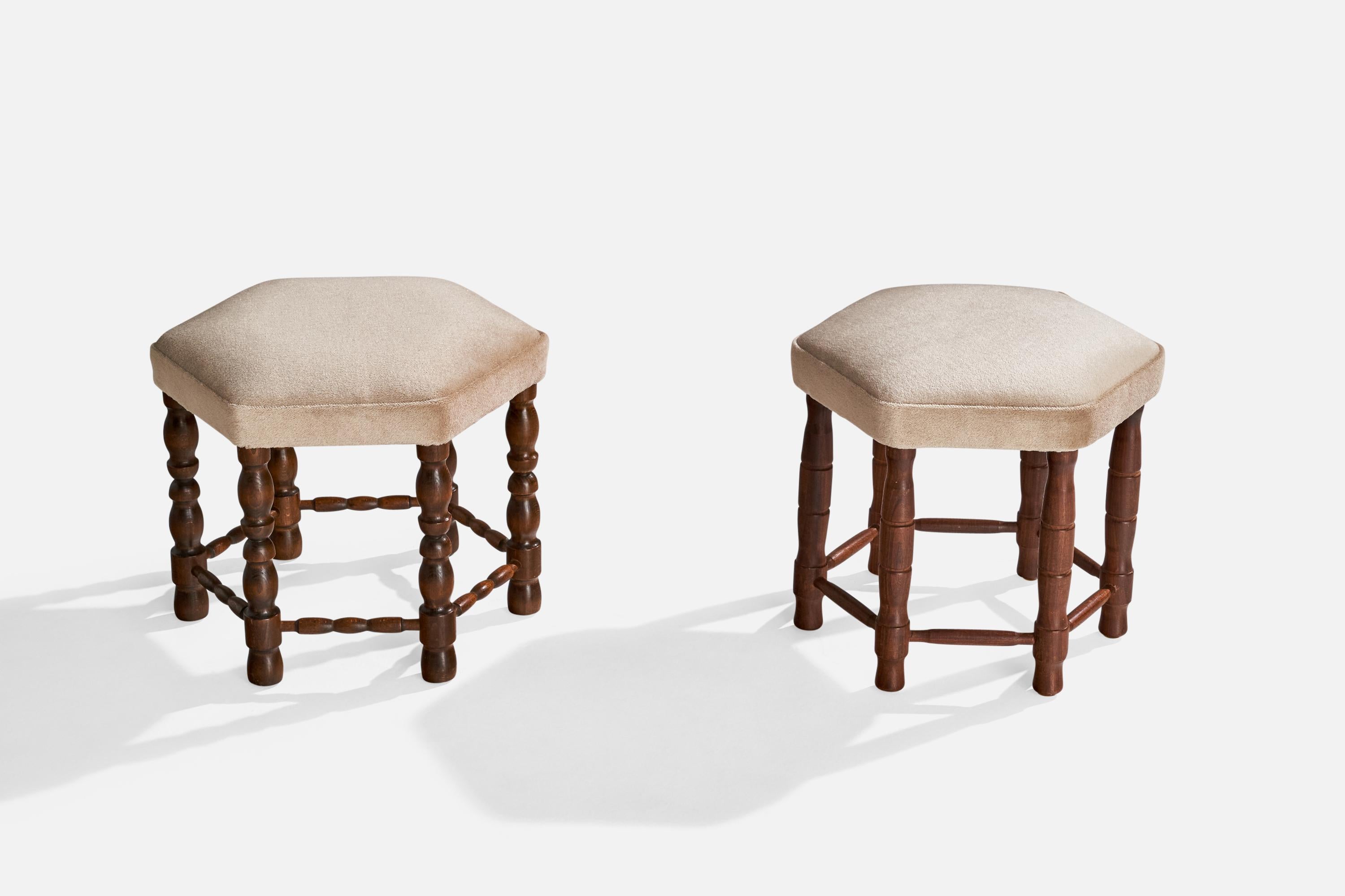 Scandinavian Modern Swedish Designer, Stools, Wood, Mohair, Sweden, 1920s