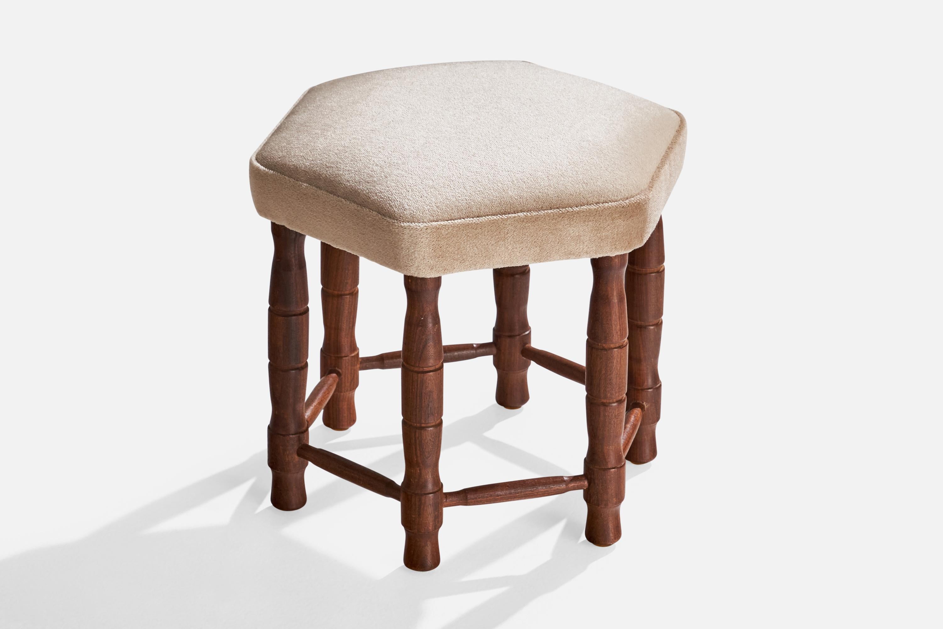 Swedish Designer, Stools, Wood, Mohair, Sweden, 1920s In Good Condition In High Point, NC