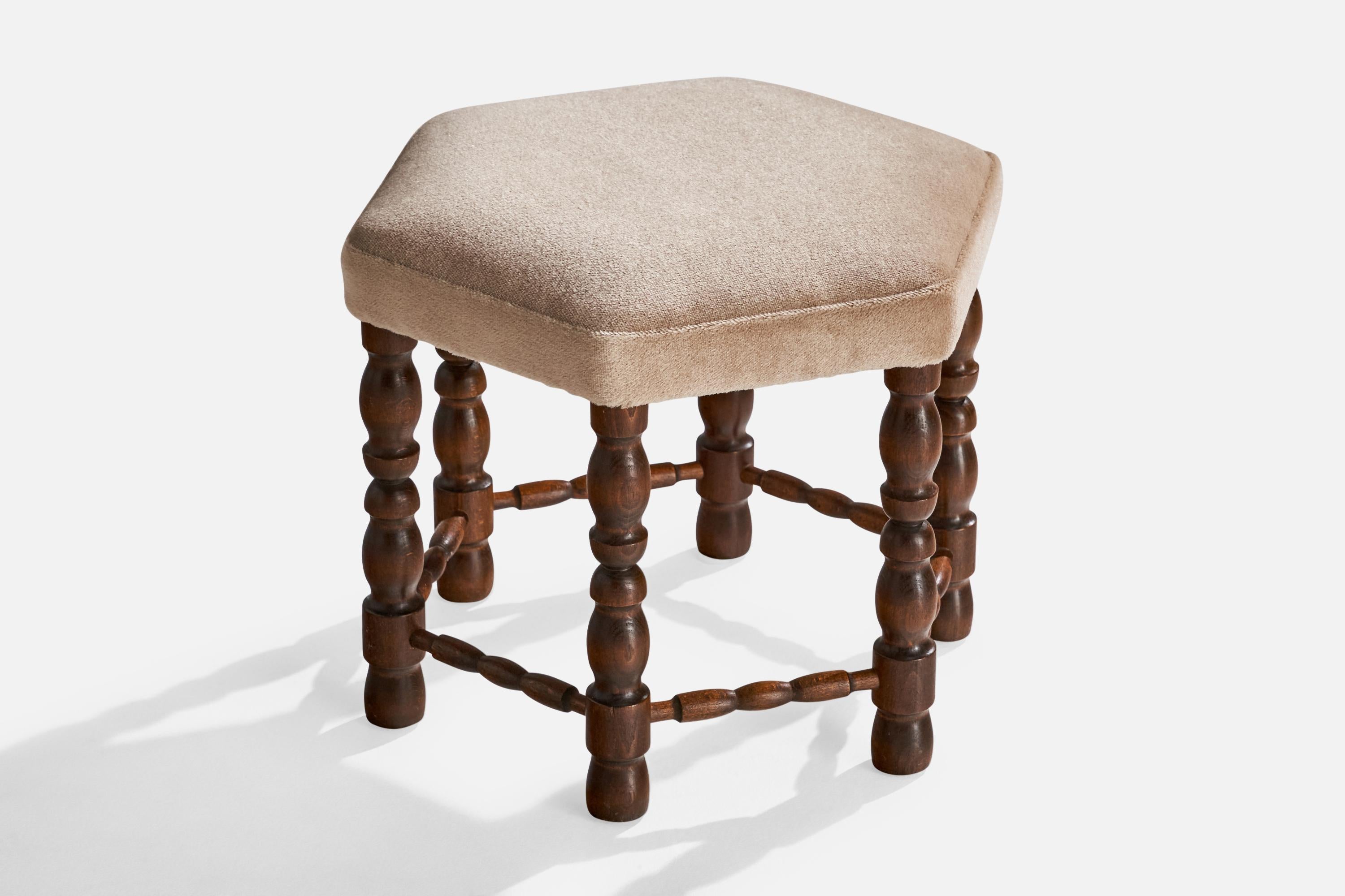 Swedish Designer, Stools, Wood, Mohair, Sweden, 1920s 1