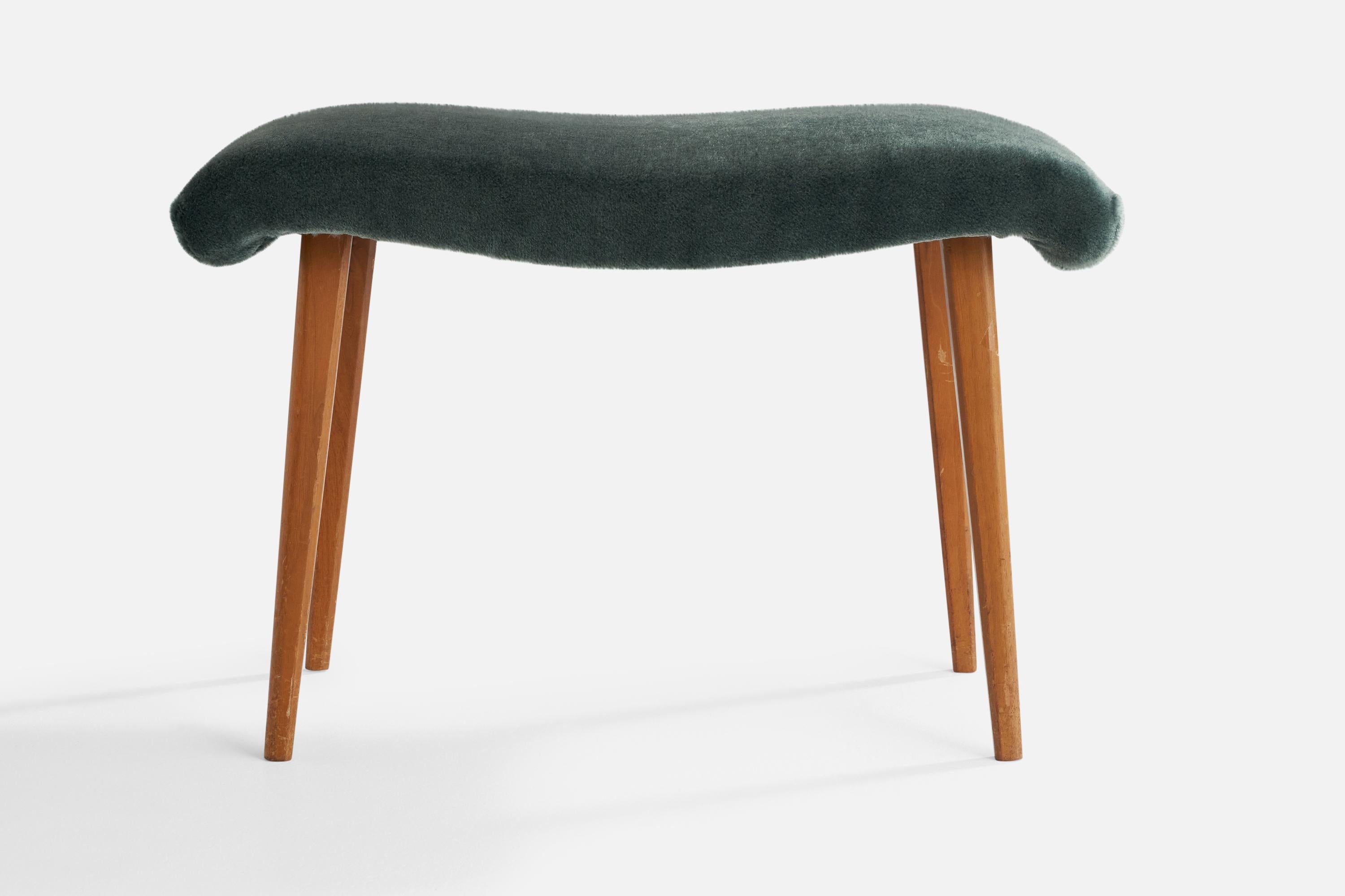 Mid-20th Century Swedish Designer, Stools, Wood, Mohair, Sweden, 1940s For Sale