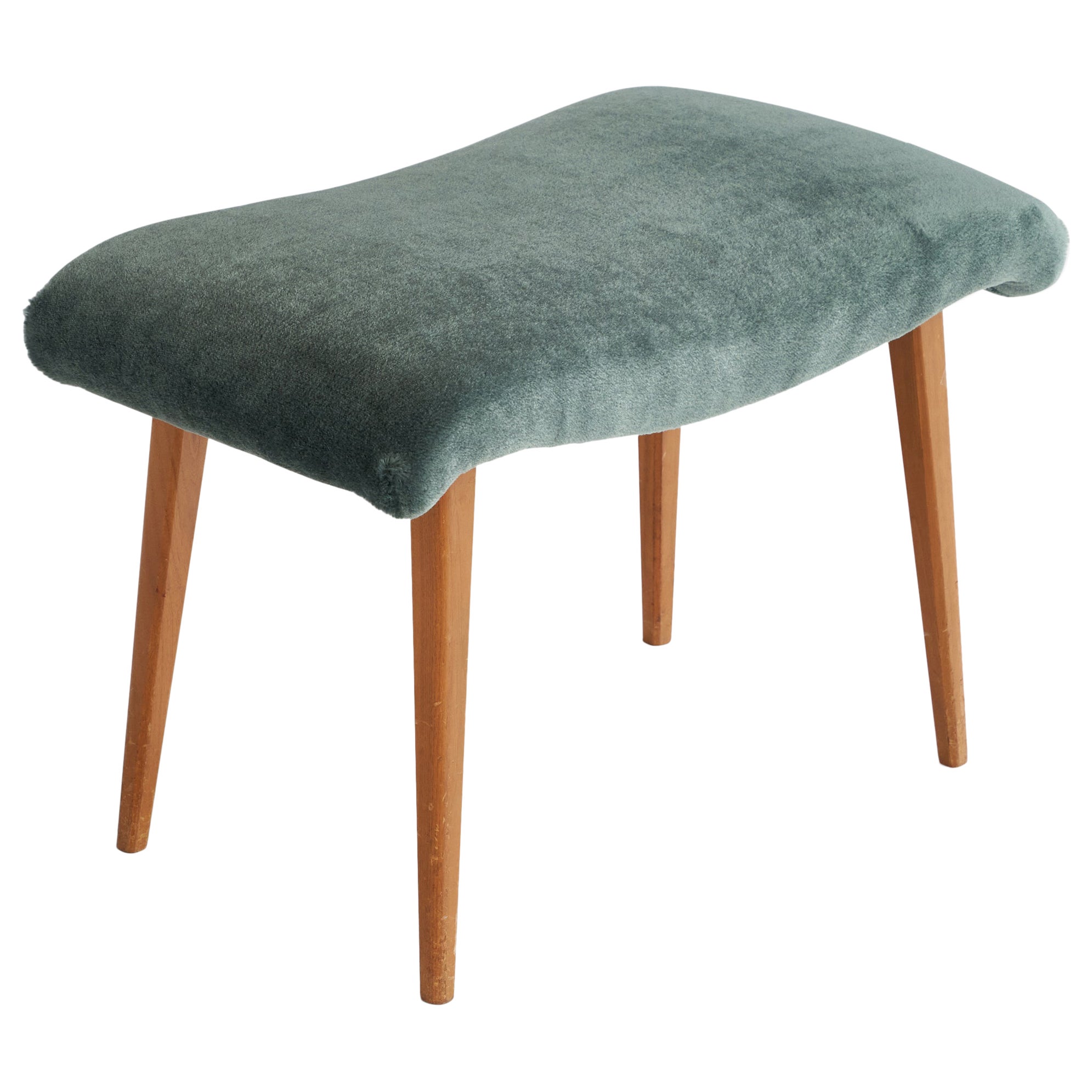 Schwedische Designerin, Hocker, Holz, Mohair, Schweden, 1940er Jahre