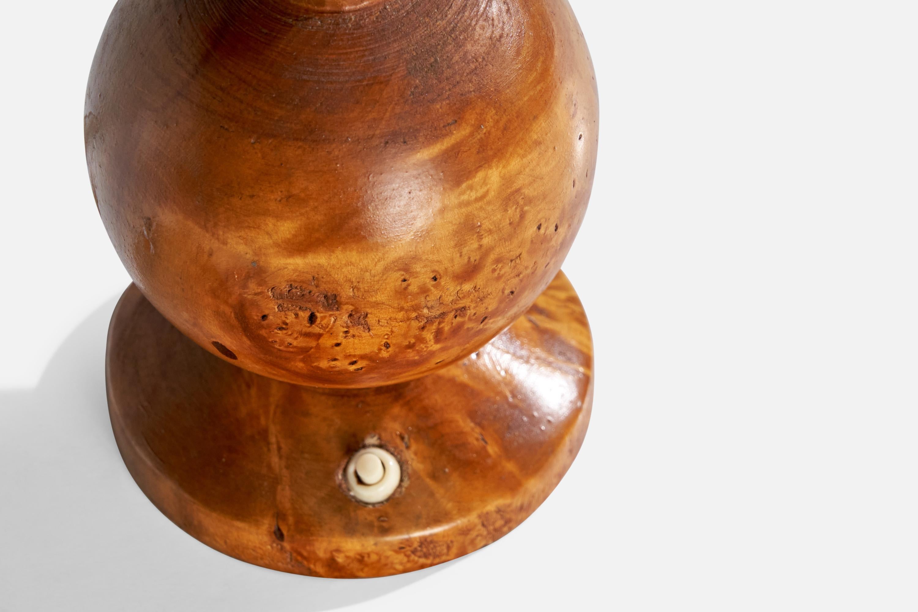 Early 20th Century Swedish Designer, Table Lamp, Birch, Fabric, Sweden, 1920s For Sale