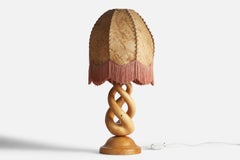 Swedish Designer, Table Lamp, Birch, Parchment Paper. Fabric. Sweden, 1970s