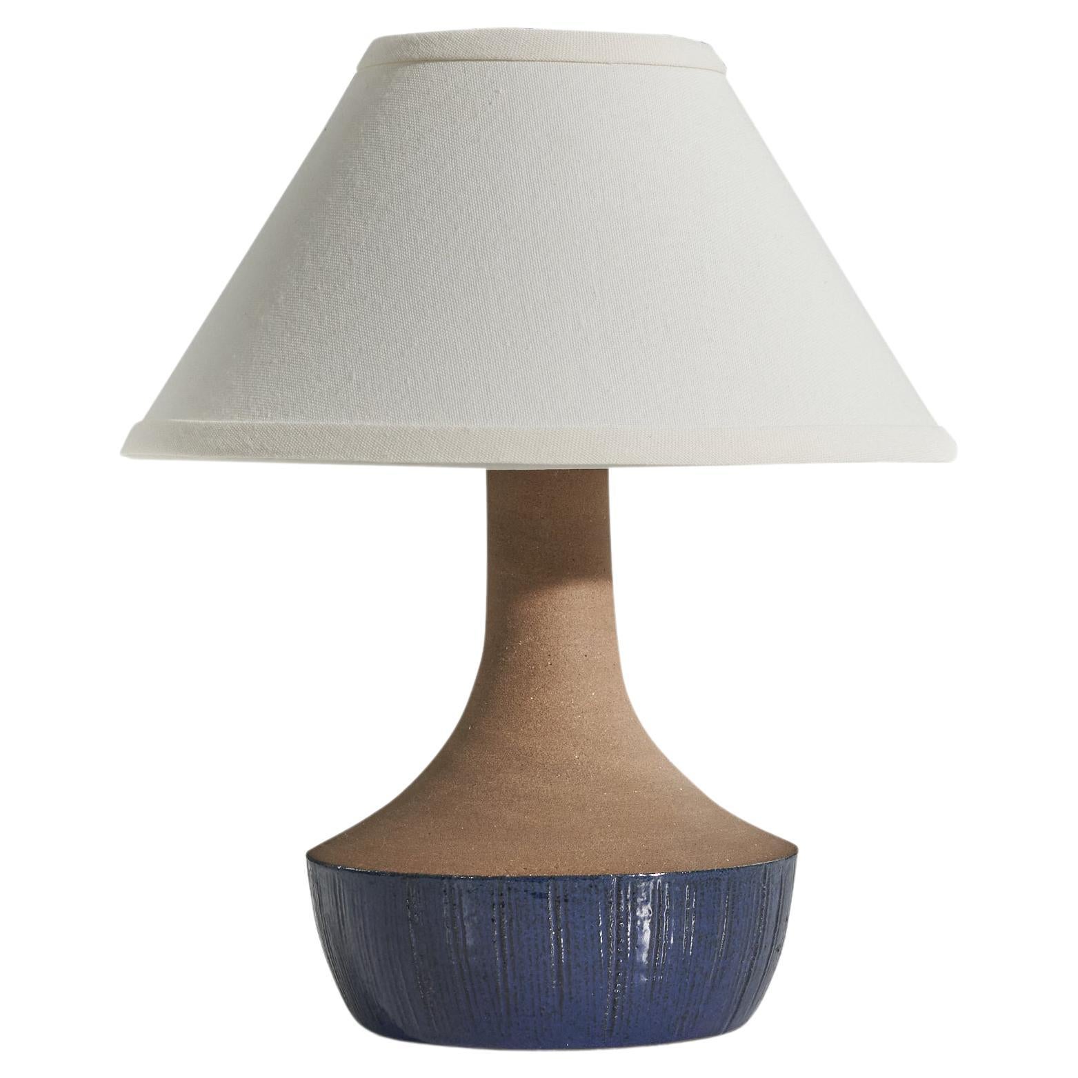 Swedish Designer, Table Lamp, Blue and Brown Stoneware, Sweden, 1960s