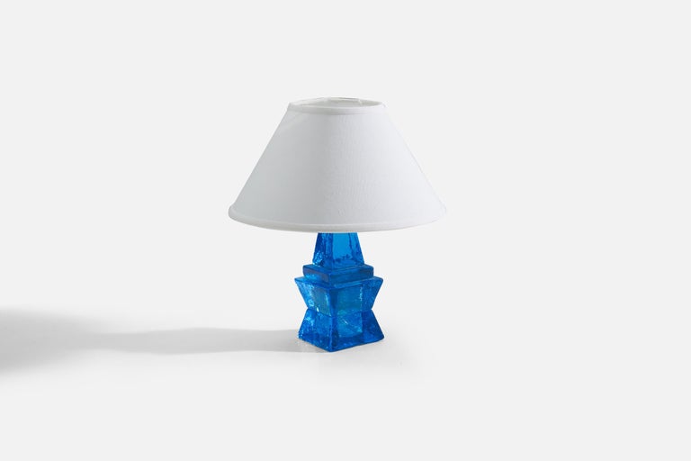 Mid-Century Modern Swedish Designer, Table Lamp, Blue Glass, Sweden, 1960s For Sale