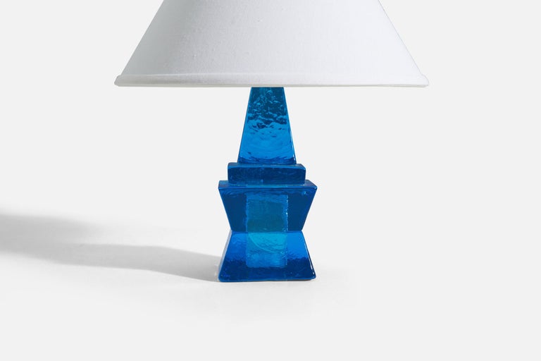 Mid-20th Century Swedish Designer, Table Lamp, Blue Glass, Sweden, 1960s For Sale